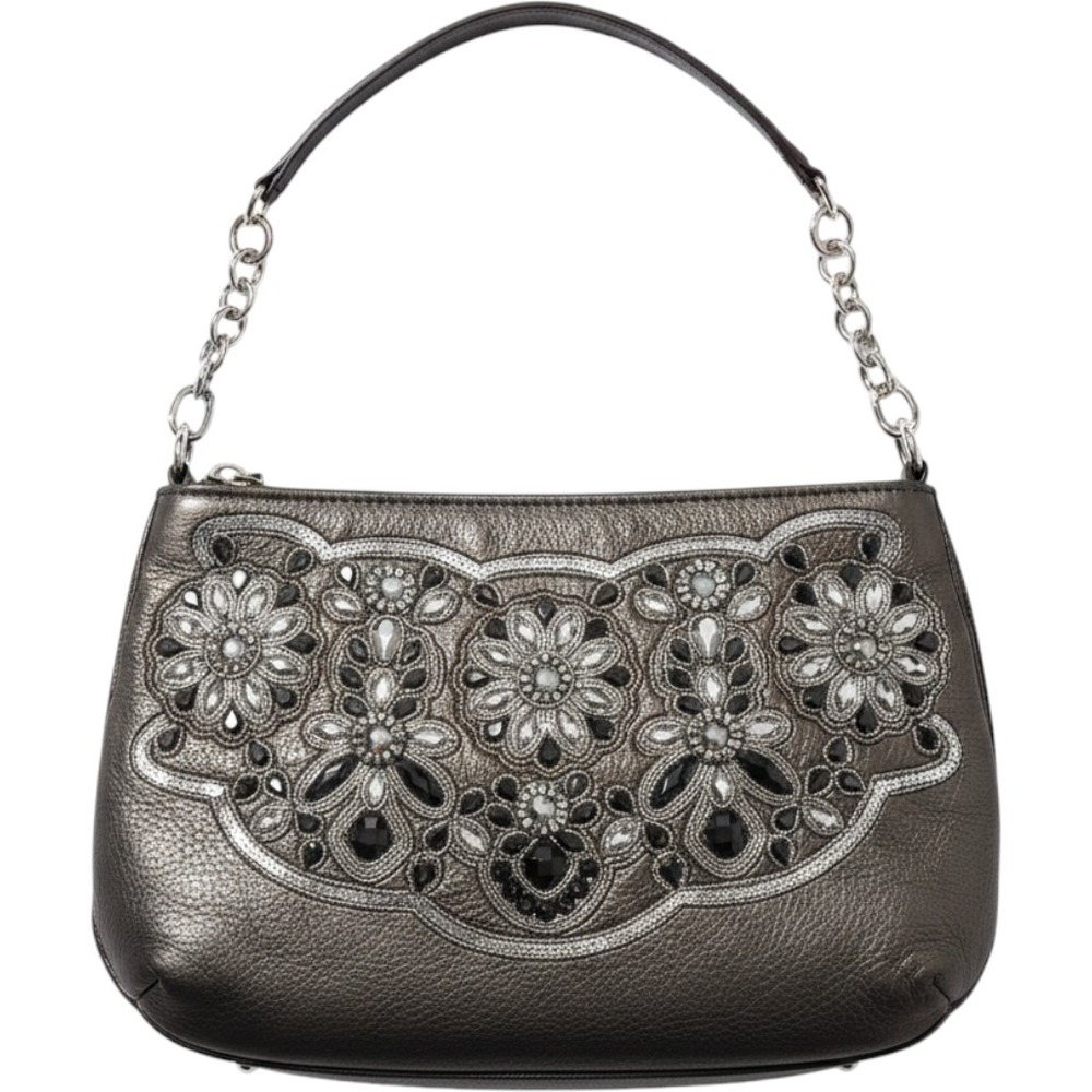 Brighton Metallic Pewter‎ Leather Crystal Embellished Shoulder Bag E827247